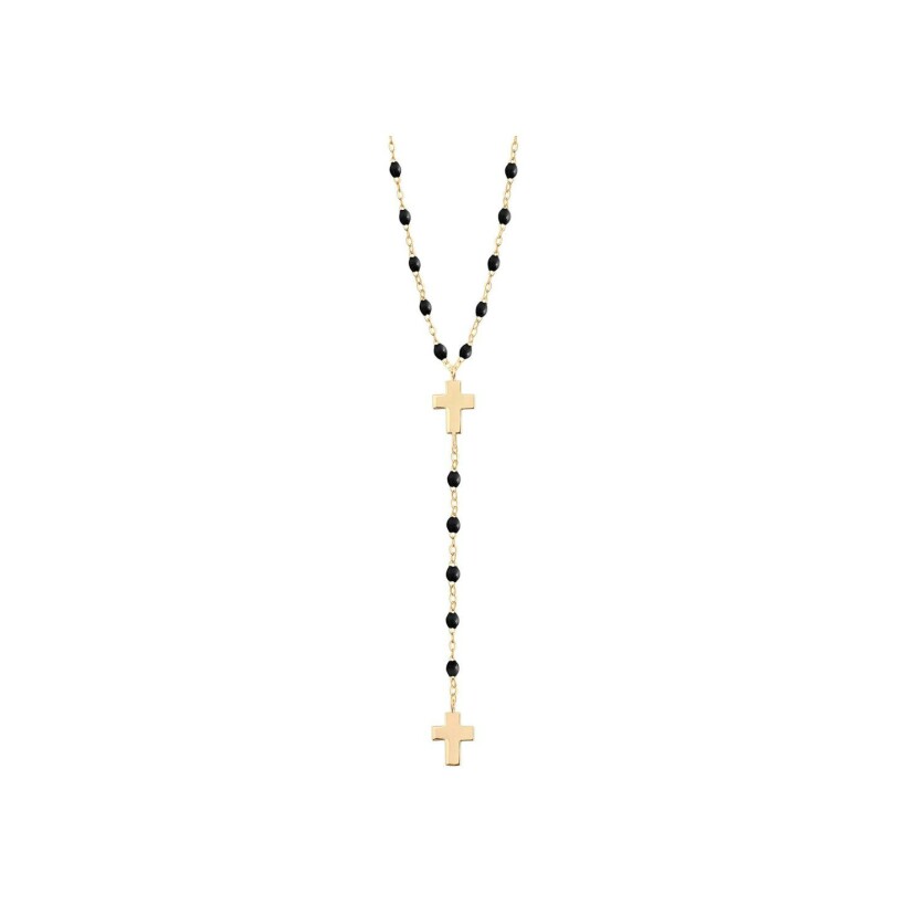 Gigi Clozeau Croix rosary, yellow gold, black resin, size 42cm