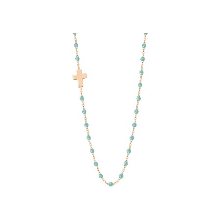 Collier Gigi Clozeau Croix en or rose et résine aqua, taille 42cm