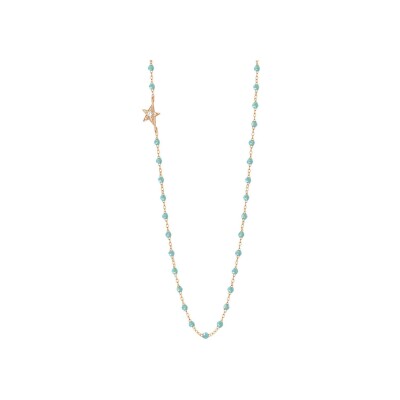 Collier Gigi Clozeau Etoile en or rose, résine aqua et diamants, taille 42cm