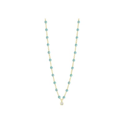 Collier Gigi Clozeau Gigi Suprême en or jaune, résine aqua et diamants, taille 42cm