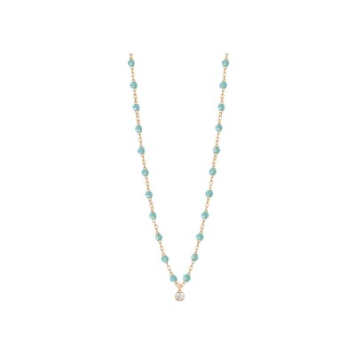 Collier Gigi Clozeau Gigi Suprême en or rose, résine aqua et diamants, taille 42cm