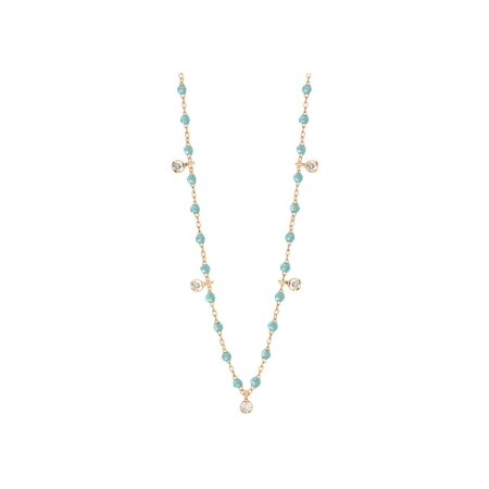 Collier Gigi Clozeau Gigi Suprême en or rose, résine aqua et diamants, taille 45cm