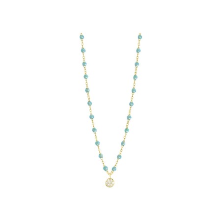 Collier Gigi Clozeau Puce en or jaune, résine aqua et diamants, taille 42cm