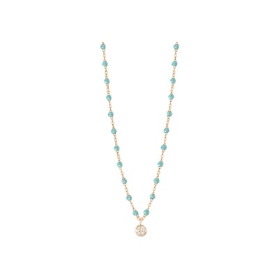 Collier Gigi Clozeau Puce en or rose, résine aqua et diamants, taille 42cm