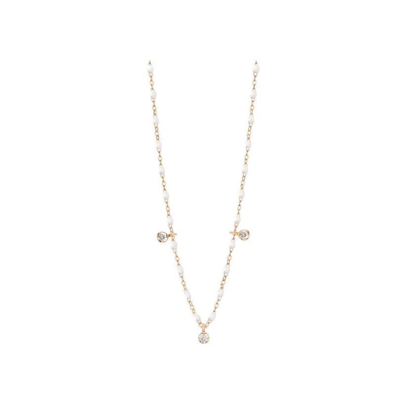 Collier Gigi Clozeau Gigi Suprême en or rose, résine blanche et diamants, taille 45cm