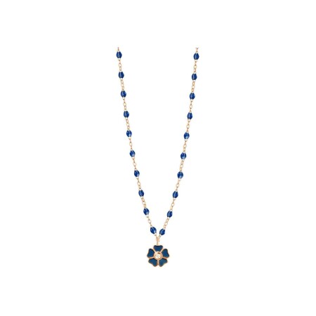 Collier Gigi Clozeau Fleur en or rose, résine bleu prusse et diamants, taille 42cm