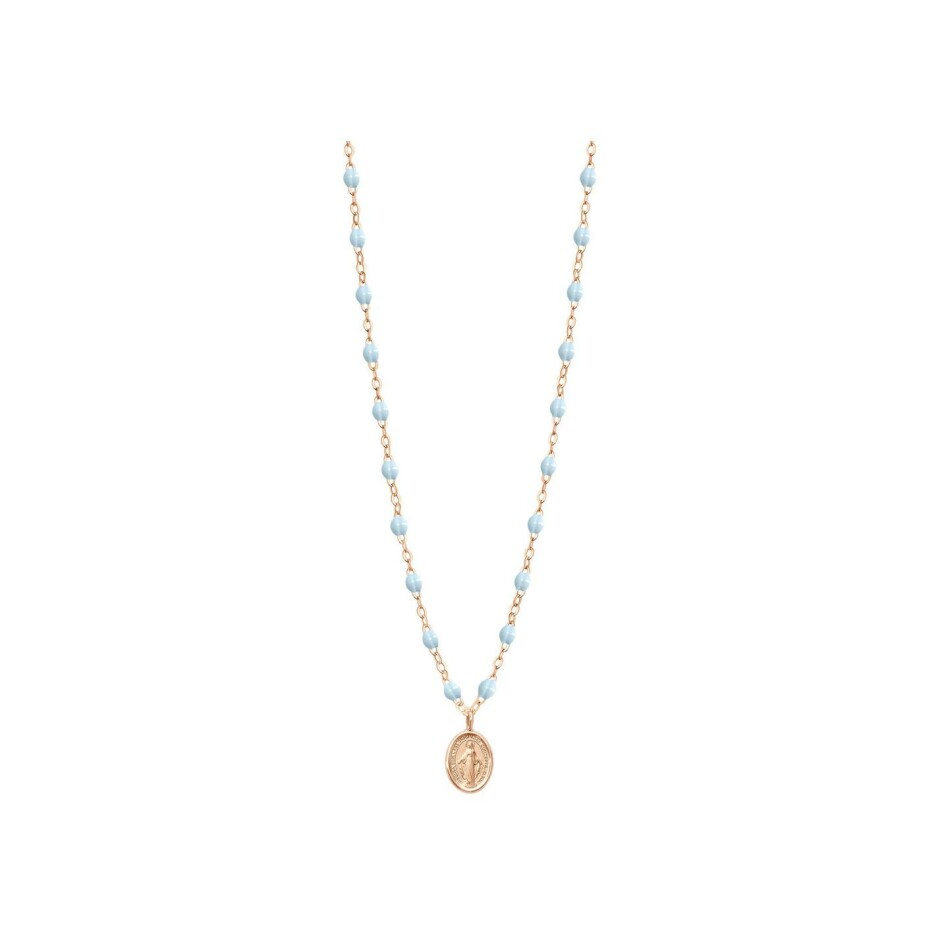 Collier Gigi Clozeau Madone en or rose et résine bleu layette, taille 42cm