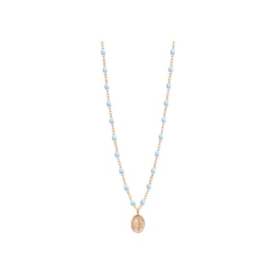 Collier Gigi Clozeau Madone en or rose et résine bleu layette, taille 42cm