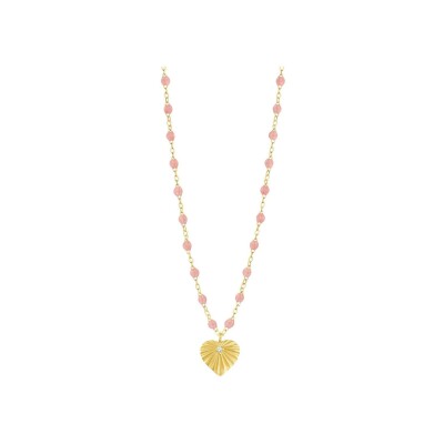 Collier Gigi Clozeau Cœur lumière en or jaune, résine blush et diamant, 42cm
