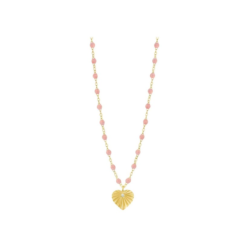 Gigi Clozeau Cœur lumière necklace, yellow gold, blush resin and diamond, 42cm