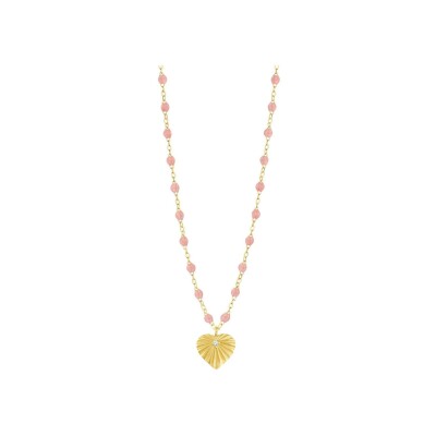 Gigi Clozeau Cœur lumière necklace, yellow gold, blush resin and diamond, 42cm