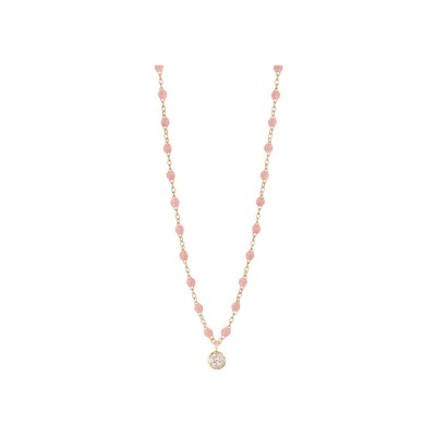 Collier Gigi Clozeau Puce en or rose, résine Blush et diamants, taille 42cm