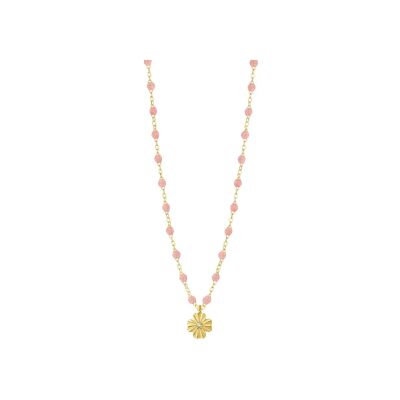 Collier Gigi Clozeau Trèfle Lumière en or jaune, résine blush et diamant, 42cm