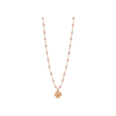 Collier Gigi Clozeau Trèfle Lumière en or rose, résine blush et diamant, 42cm