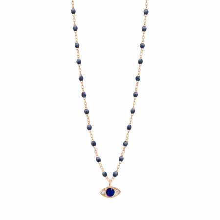 Collier Gigi Clozeau Eye en or rose, résine bleu nuit et diamants, 42cm