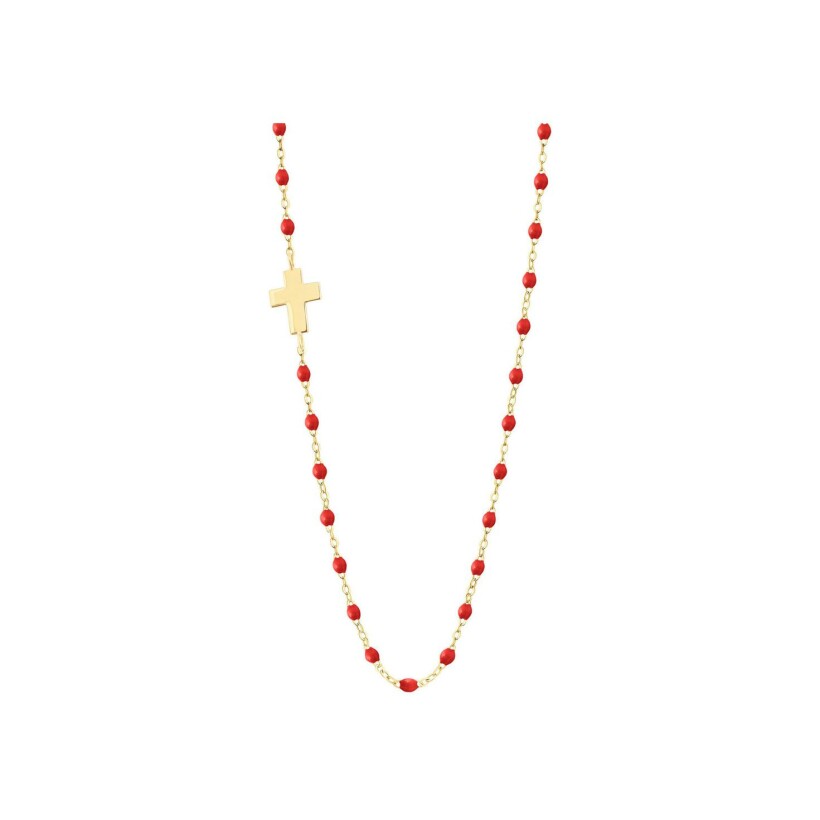 Collier Gigi Clozeau Croix en or jaune et résine coquelicot, taille 42cm