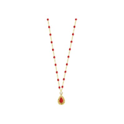 Collier Gigi Clozeau Lucky Cashmere en or jaune, résine coquelicot et diamants, taille 42cm