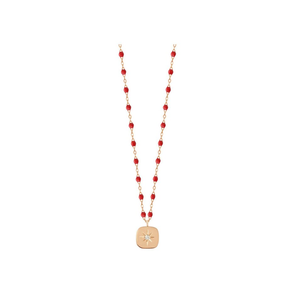 Collier Gigi Clozeau Miss Gigi en or rose, résine coquelicot et diamants, taille 42cm