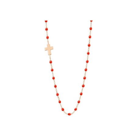 Collier Gigi Clozeau Croix en or rose et résine corail, taille 42cm