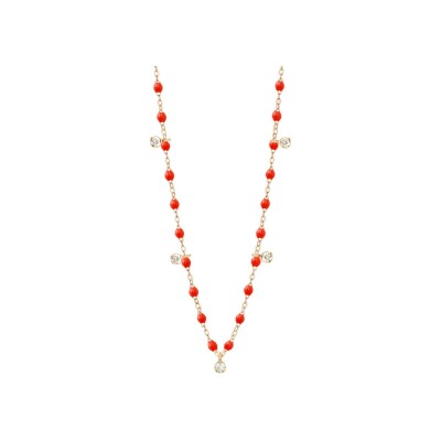 Collier Gigi Clozeau Gigi Suprême en or rose, résine corail et diamants, taille 45cm