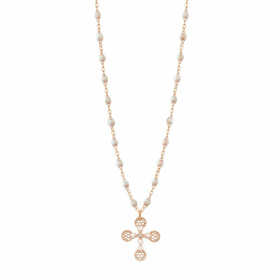 Gigi Clozeau Croix Dentelle necklace, rose gold, opal resin and diamond, 42cm