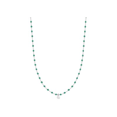 Collier Gigi Clozeau Mini en or blanc, résine vert émeraude et diamant, 40cm