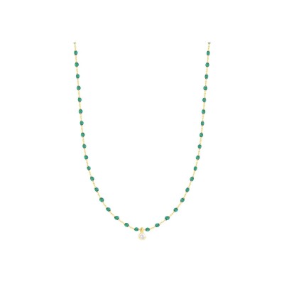 Collier Gigi Clozeau Mini en or jaune, résine vert émeraude et diamant, 40cm