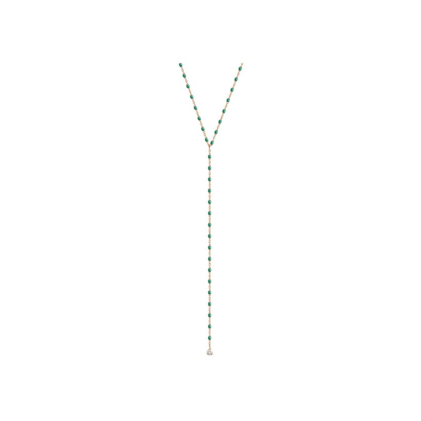 Collier Gigi Clozeau Mini en or rose, résine vert émeraude et diamants, taille 50cm