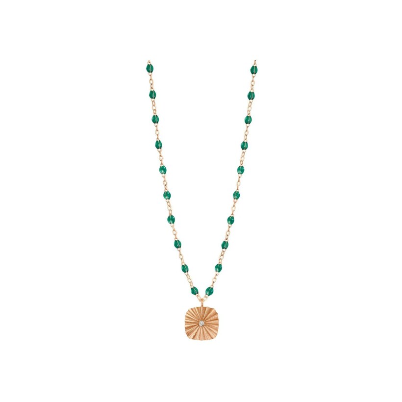 Gigi Clozeau Miss Lumière necklace, pink gold, emerald resin and diamond, 42cm