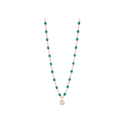 Collier Gigi Clozeau Puce en or rose, résine vert émeraude et diamants, taille 42cm