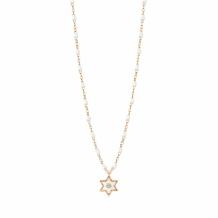 Collier Gigi Clozeau Etoile Star en or rose, résine blanche et diamant, 42cm