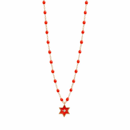 Collier Gigi Clozeau Etoile Star en or rose, résine corail et diamant, 42cm