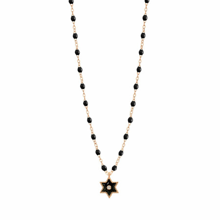 Collier Gigi Clozeau Etoile Star en or rose, résine noir et diamant, 42cm