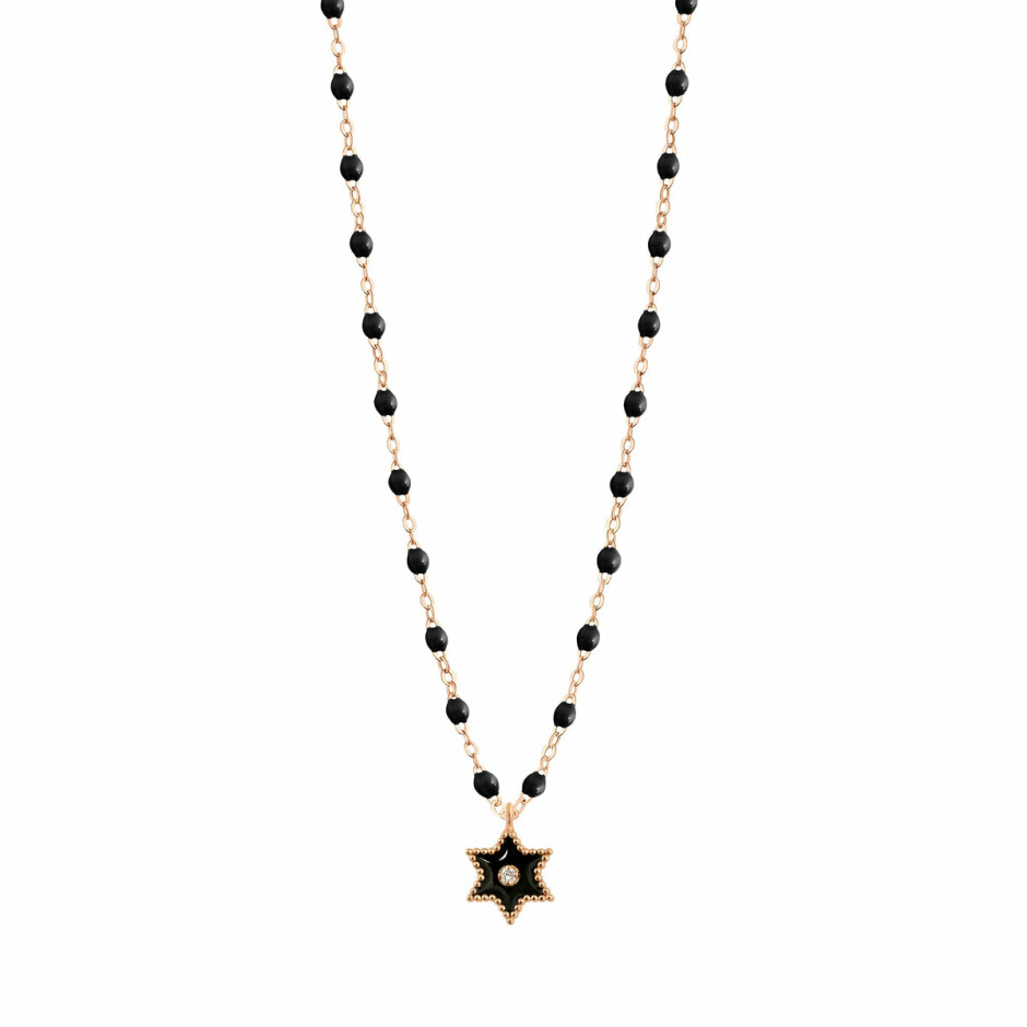 Collier Gigi Clozeau Etoile Star en or rose, résine noir et diamant, 42cm