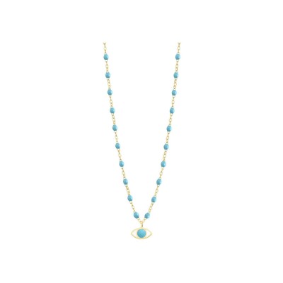 Gigi Clozeau Eye necklace, yellow gold, turquoise blue resin,, size 42cm