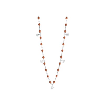 Collier Gigi Clozeau Gigi Suprême en or blanc, résine fauve et diamants, taille 45cm