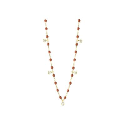 Collier Gigi Clozeau Gigi Suprême en or jaune, résine fauve et diamants, taille 45cm