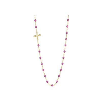 Collier Gigi Clozeau Croix Vintage en or jaune, résine galaxy et diamants, taille 42cm