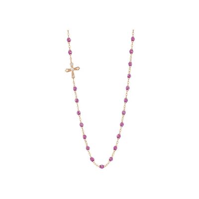 Collier Gigi Clozeau Croix Vintage en or rose, résine galaxy et diamants, taille 42cm