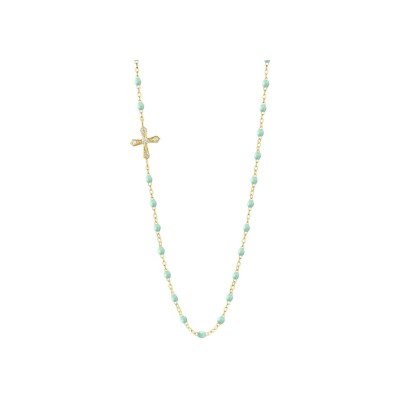 Collier Gigi Clozeau Croix Vintage en or jaune, résine jade et diamants, taille 42cm