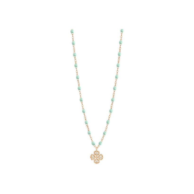 Collier Gigi Clozeau Lucky Trèfle en or rose, résine jade et diamants, taille 42cm