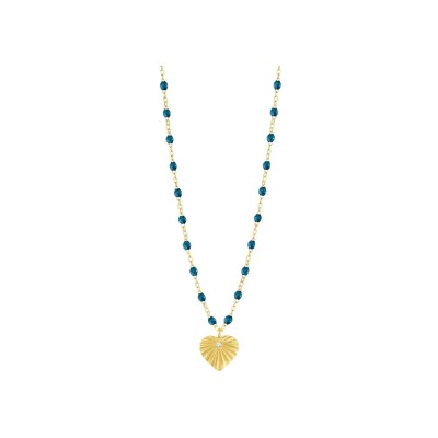 Collier Gigi Clozeau Cœur lumière en or jaune, résine jungle et diamant, 42cm