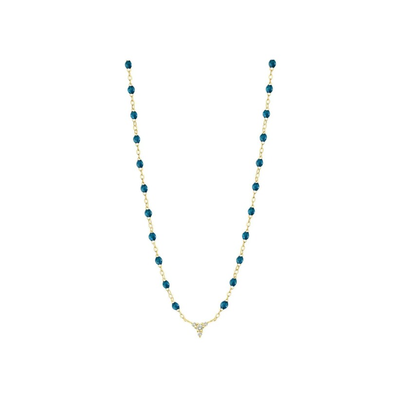 Collier Gigi Clozeau petit Kosmos en or jaune, résine jungle et diamants, 42cm