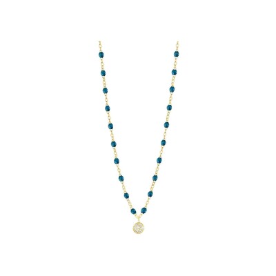 Collier Gigi Clozeau Puce en or jaune, résine jungle et diamants, taille 42cm