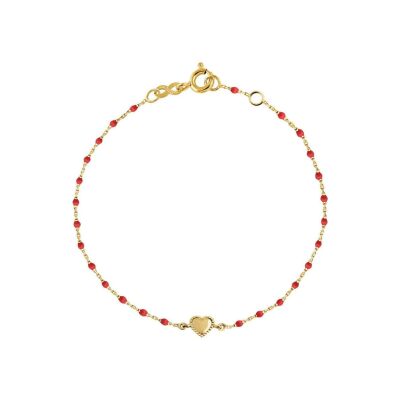 Bracelet Gigi Clozeau Lucky Cœur en or jaune et résine coquelicot, taille 17cm