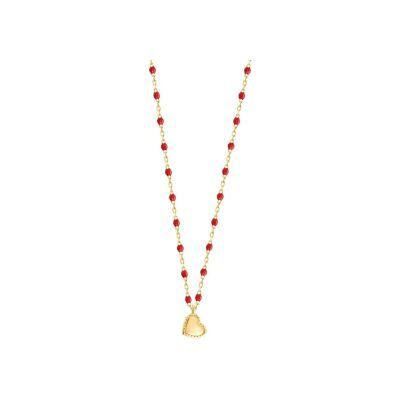 Collier Gigi Clozeau Lucky Cœur en or jaune et résine coquelicot, taille 40cm