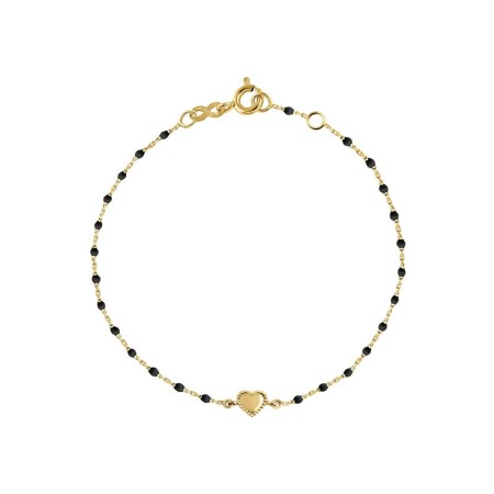 Bracelet Gigi Clozeau Lucky CÅ“ur en or jaune et résine noir, taille 17cm