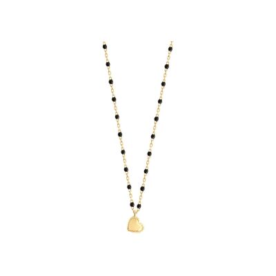 Collier Gigi Clozeau Lucky Cœur en or jaune et résine noir, taille 40cm