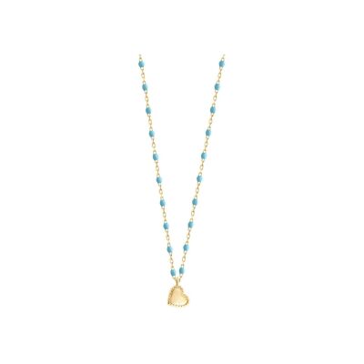 Collier Gigi Clozeau Lucky Cœur en or jaune et résine turquoise bleu, taille 40cm