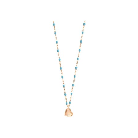 Collier Gigi Clozeau Lucky CÅ“ur en or rose et résine turquoise bleu, taille 40cm